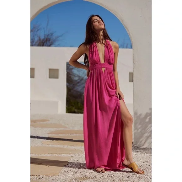 💖6 HOURS ONLY PRICE💖NWT Free People Look Into the Sun Maxi Dress, Magentiful, XS - Picture 4 of 6